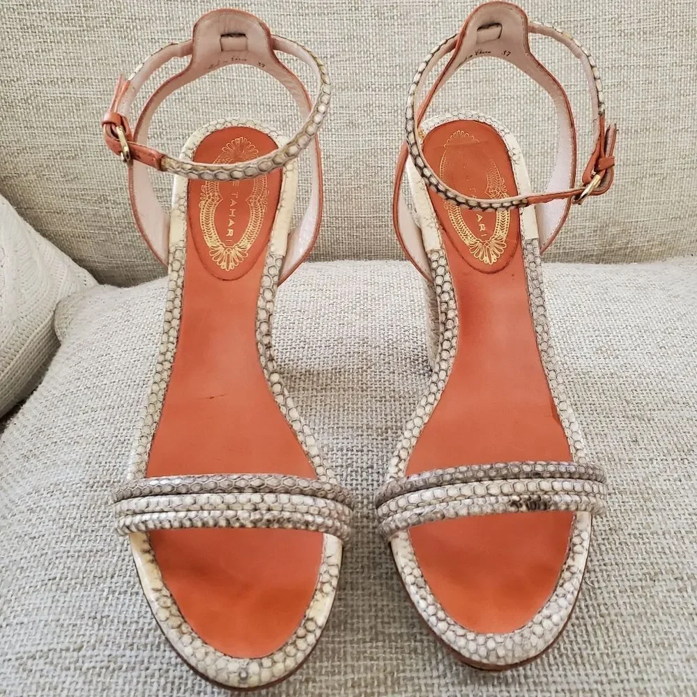 🌠 ELIE TAHARI 🌠 Snakeskin Leather Straw Platform Heels Sandals - [Size 6.5]